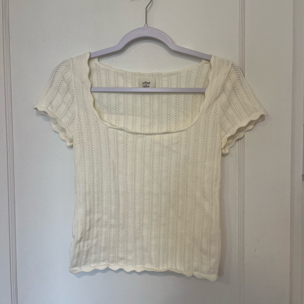Wilfred Parcel Cream Short Sleeve Square Neck Knit Top